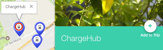 Screenshot of the ChargeHub Trip planner step-by-step directions sidebar 